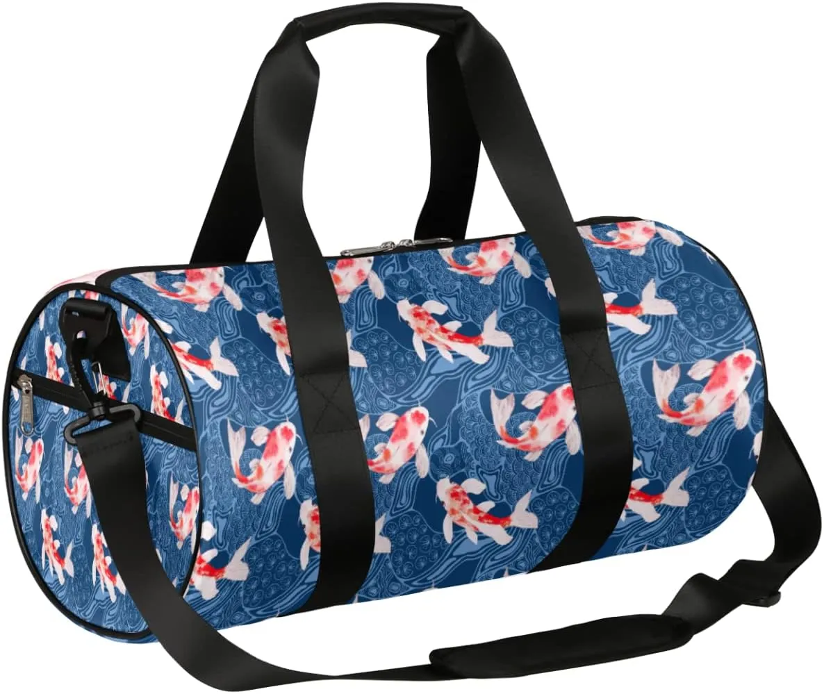 Small Gym Duffel Bags 17.8×9×9 Fish Swim Watercolor Gym Bag for Men Women Overnight Weekender Bag Lightweight Sport Duffle Bag Carry On Gymbag