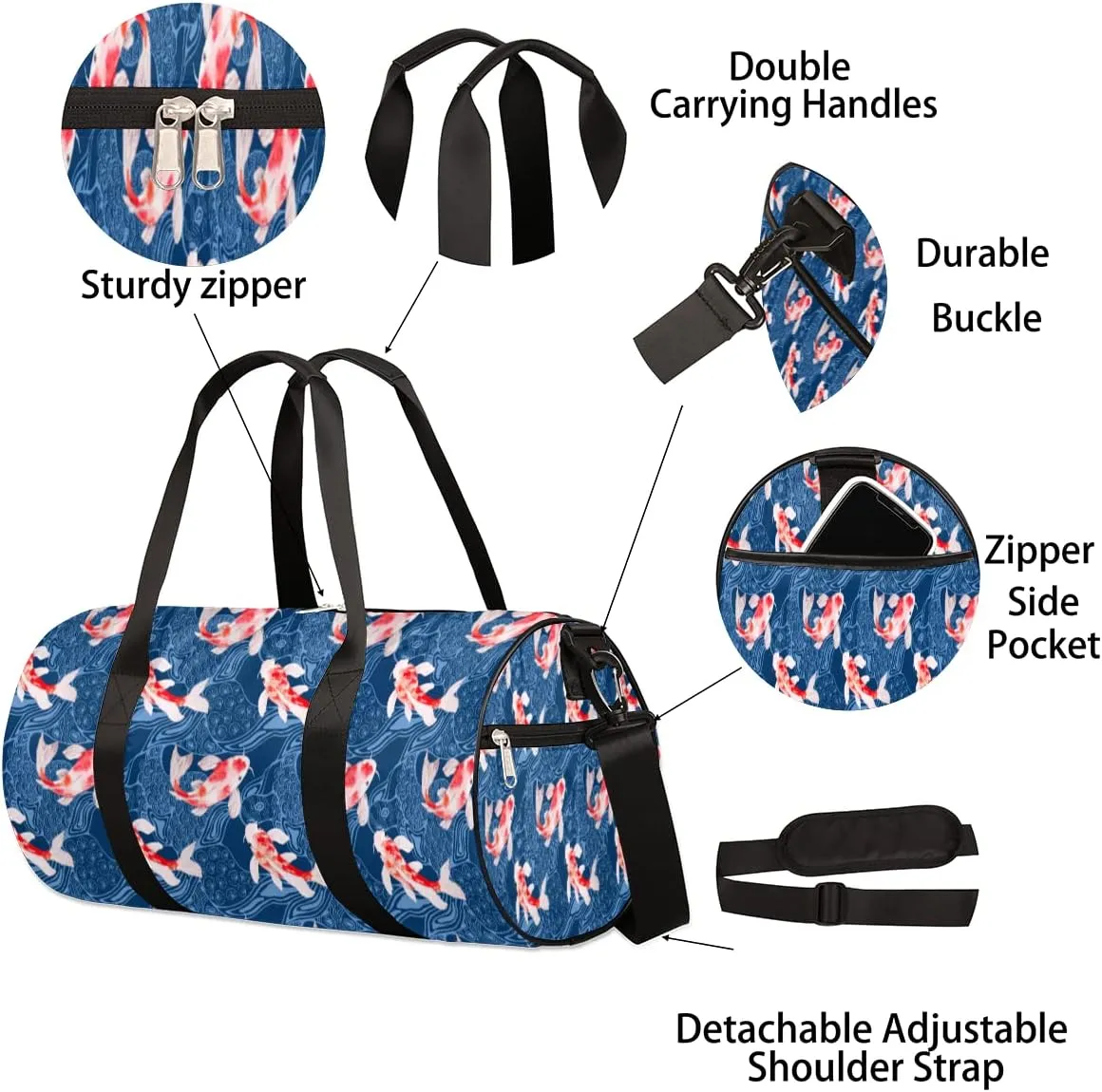 Small Gym Duffel Bags 17.8×9×9 Fish Swim Watercolor Gym Bag for Men Women Overnight Weekender Bag Lightweight Sport Duffle Bag Carry On Gymbag