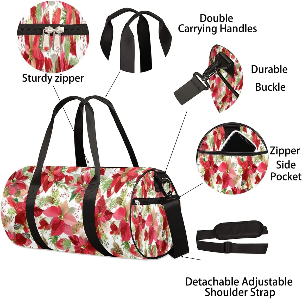 Small Gym Duffel Bags 17.8×9×9 Red Floral Blossom Gym Bag for Men Women Overnight Weekender Bag Lightweight Sport Duffle Bag Carry On Gymbag