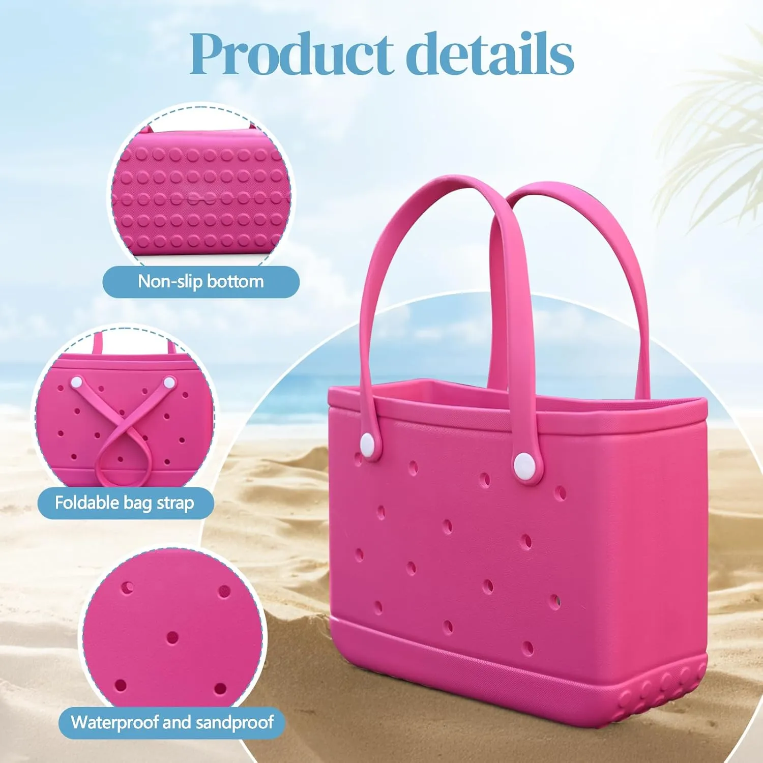 Small Rubber Tote Bag Waterproof Beach Bag Durable Small Rubber Beach Tote Open Handbag for Woman