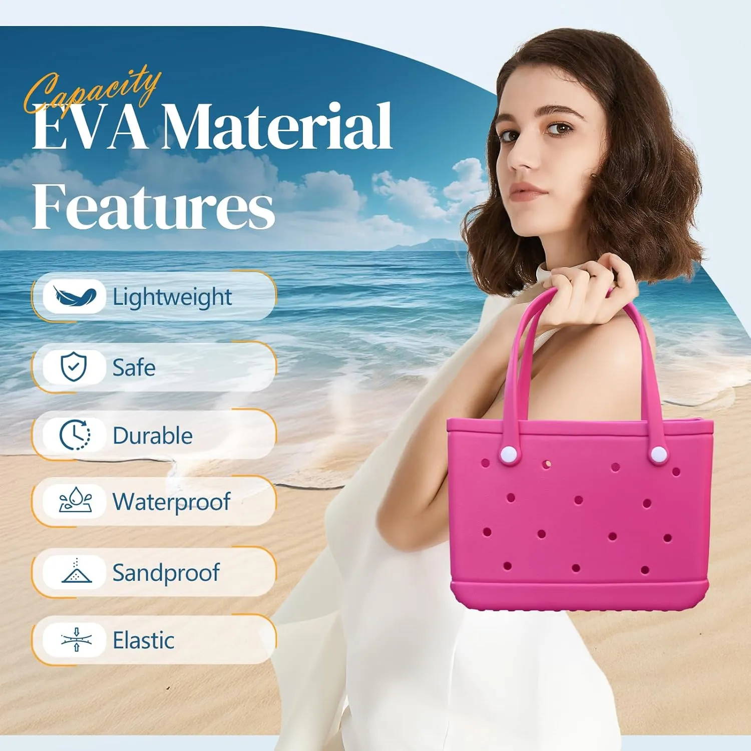 Small Rubber Tote Bag Waterproof Beach Bag Durable Small Rubber Beach Tote Open Handbag for Woman