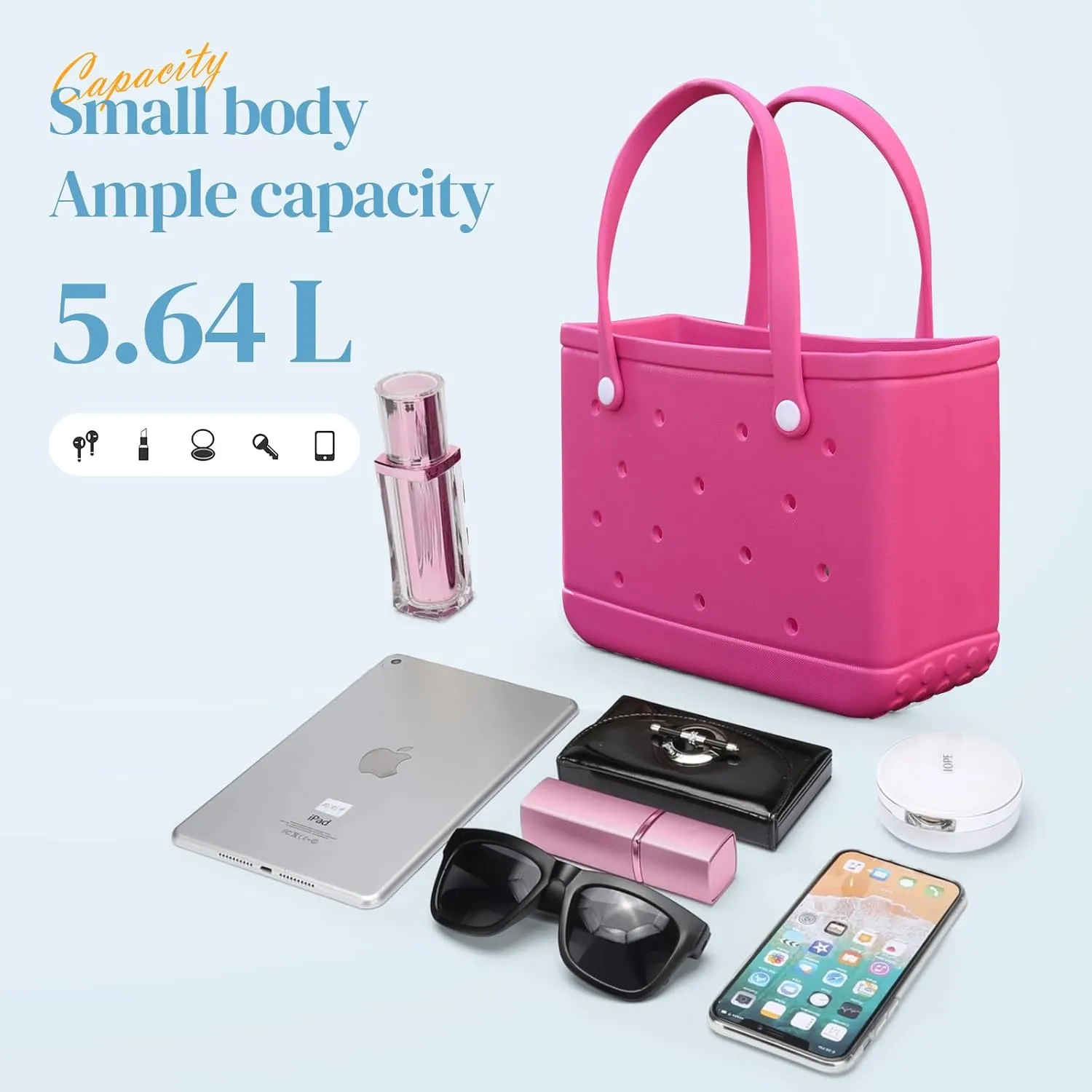 Small Rubber Tote Bag Waterproof Beach Bag Durable Small Rubber Beach Tote Open Handbag for Woman