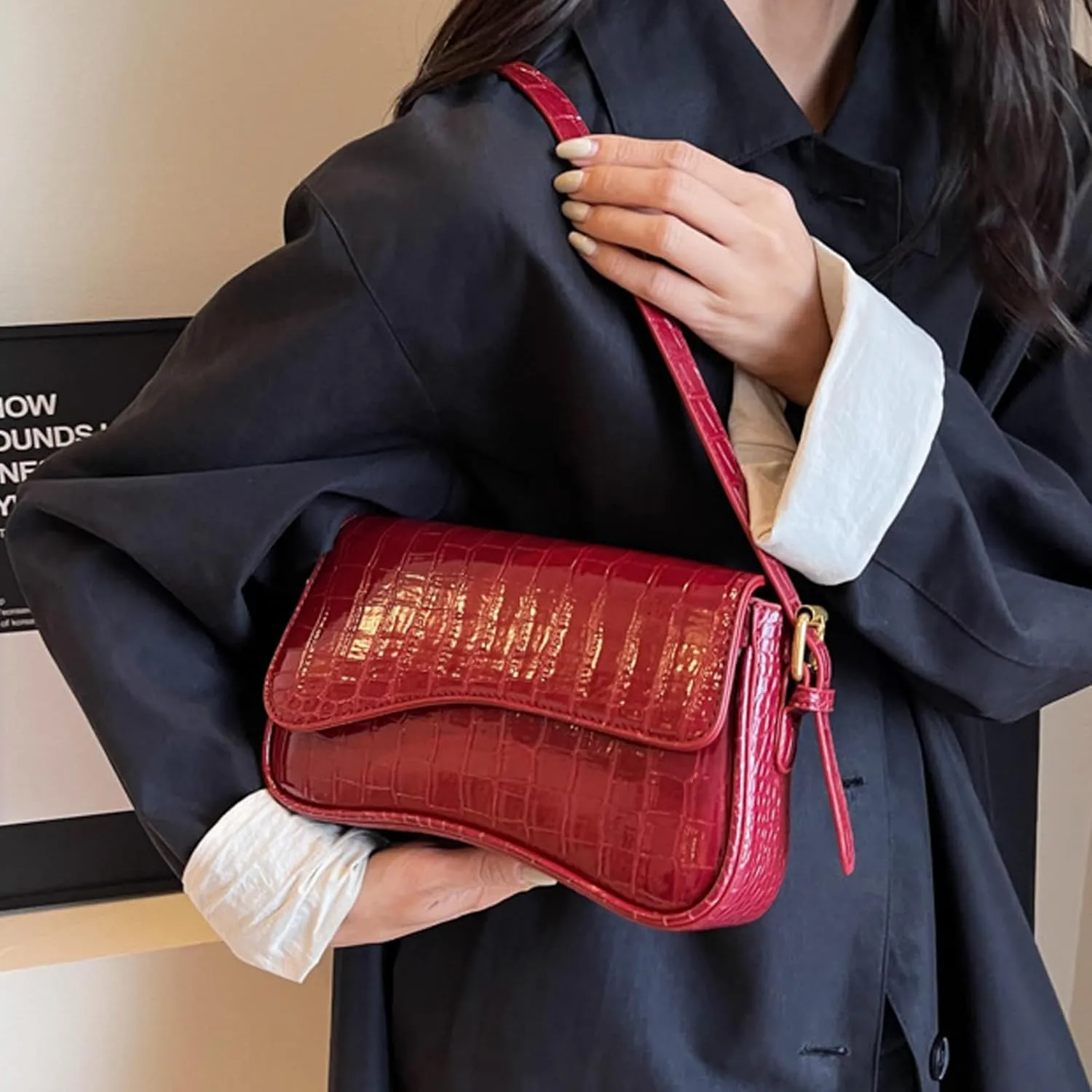 Small Shoulder Bags,Trendy Crossbody Purses for Women Waterproof Leather Handbags Clutch Tote Designer Bags black purse