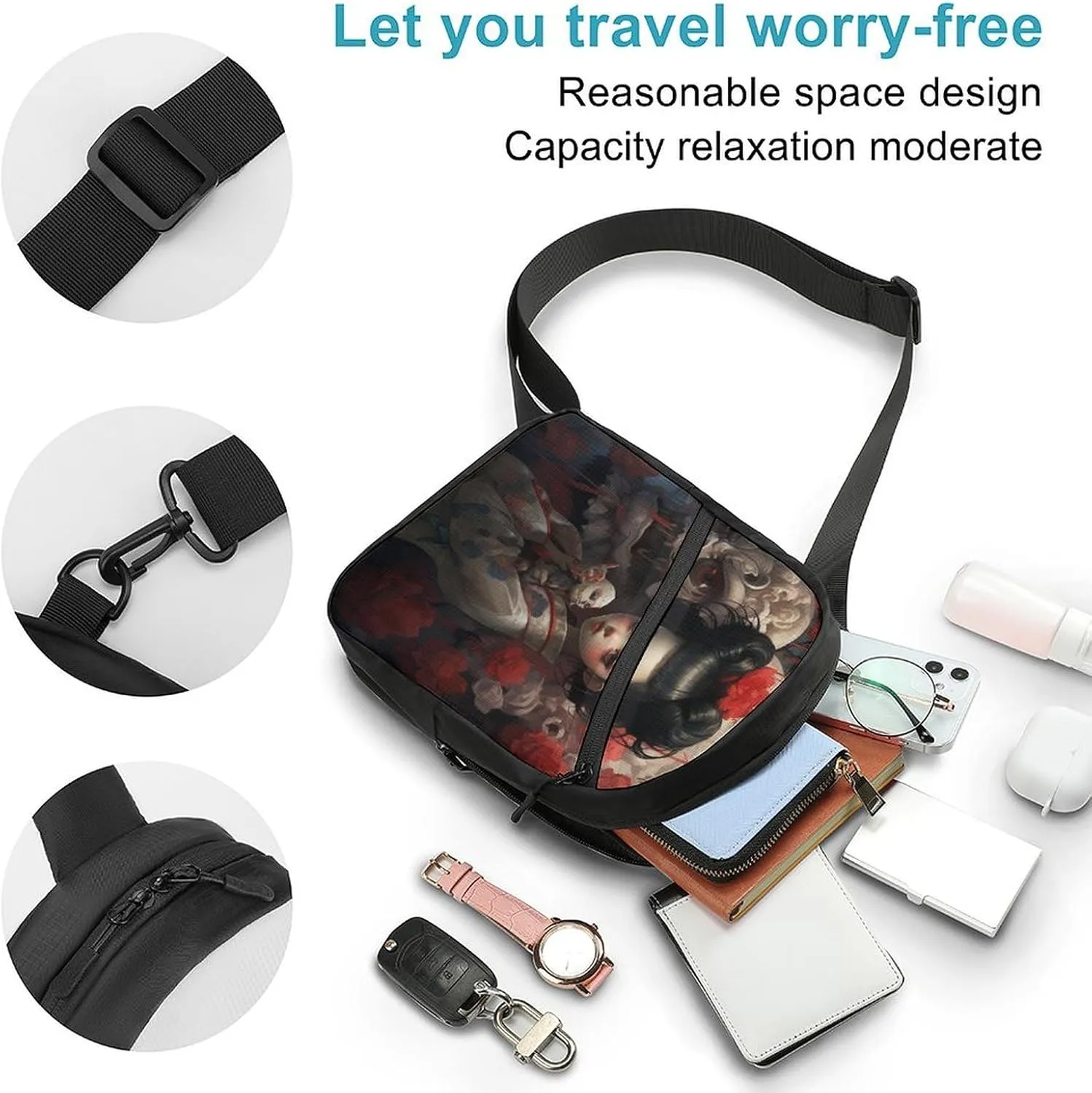 Small Sling Chest Bag Crossbody Bag for Men Women,Ghostcore Style Lightweight Gym Daypack for Travel Cycling Hiking