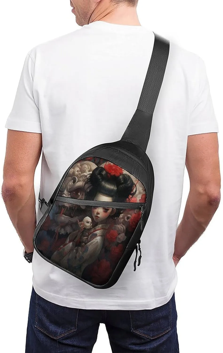 Small Sling Chest Bag Crossbody Bag for Men Women,Ghostcore Style Lightweight Gym Daypack for Travel Cycling Hiking