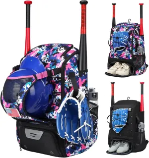Softball Bag,Softball Bat Bag For Youth Adults,Baseball Bag with Fence Hook for TBall Bat & Equipment,Lightweight Baseball Bat Backpack with Shoe Compartment,Large Main Compartment for Helmet