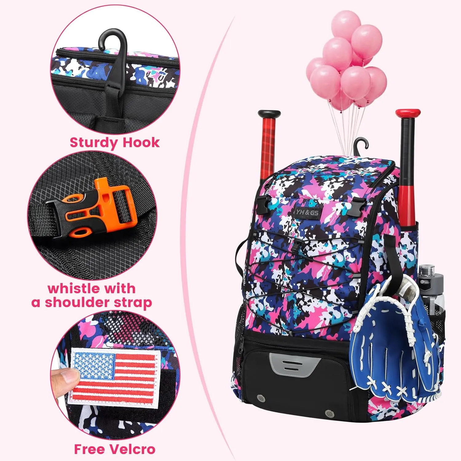 Softball Bag,Softball Bat Bag For Youth Adults,Baseball Bag with Fence Hook for TBall Bat & Equipment,Lightweight Baseball Bat Backpack with Shoe Compartment,Large Main Compartment for Helmet