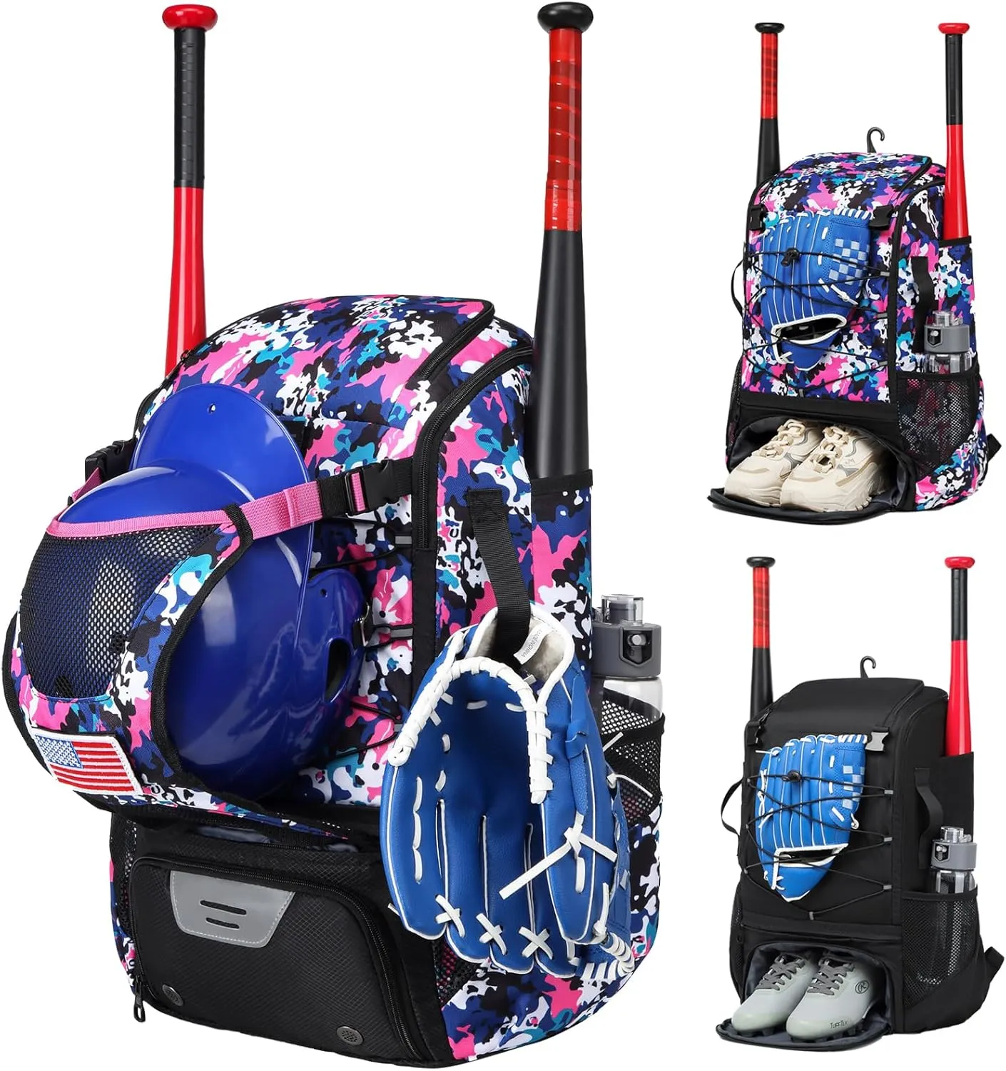 Softball Bag,Softball Bat Bag For Youth Adults,Baseball Bag with Fence Hook for TBall Bat & Equipment,Lightweight Baseball Bat Backpack with Shoe Compartment,Large Main Compartment for Helmet