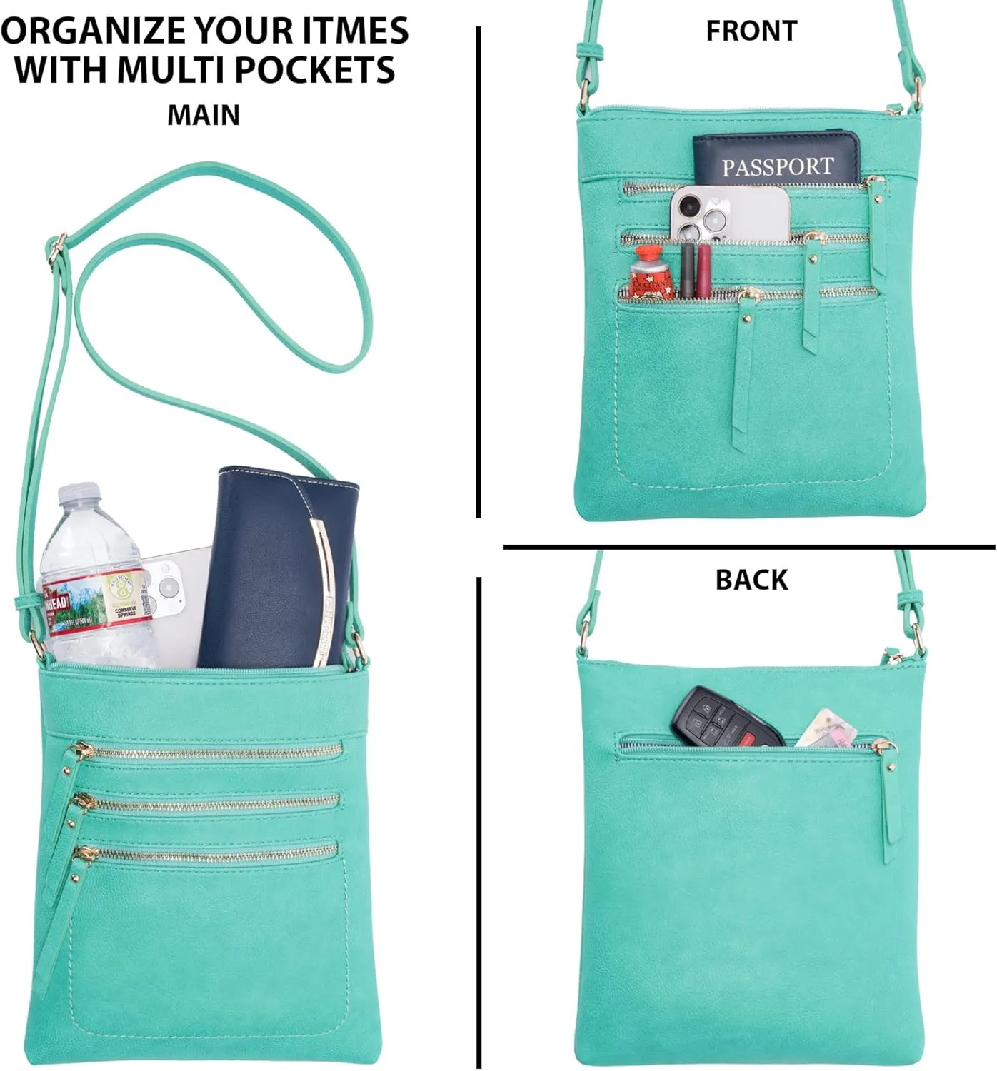 Solene Crossbody Bag Functional Multi Pocket Messenger Purse Top Zip Closure Shoulder Handbag With Adjustable Strap