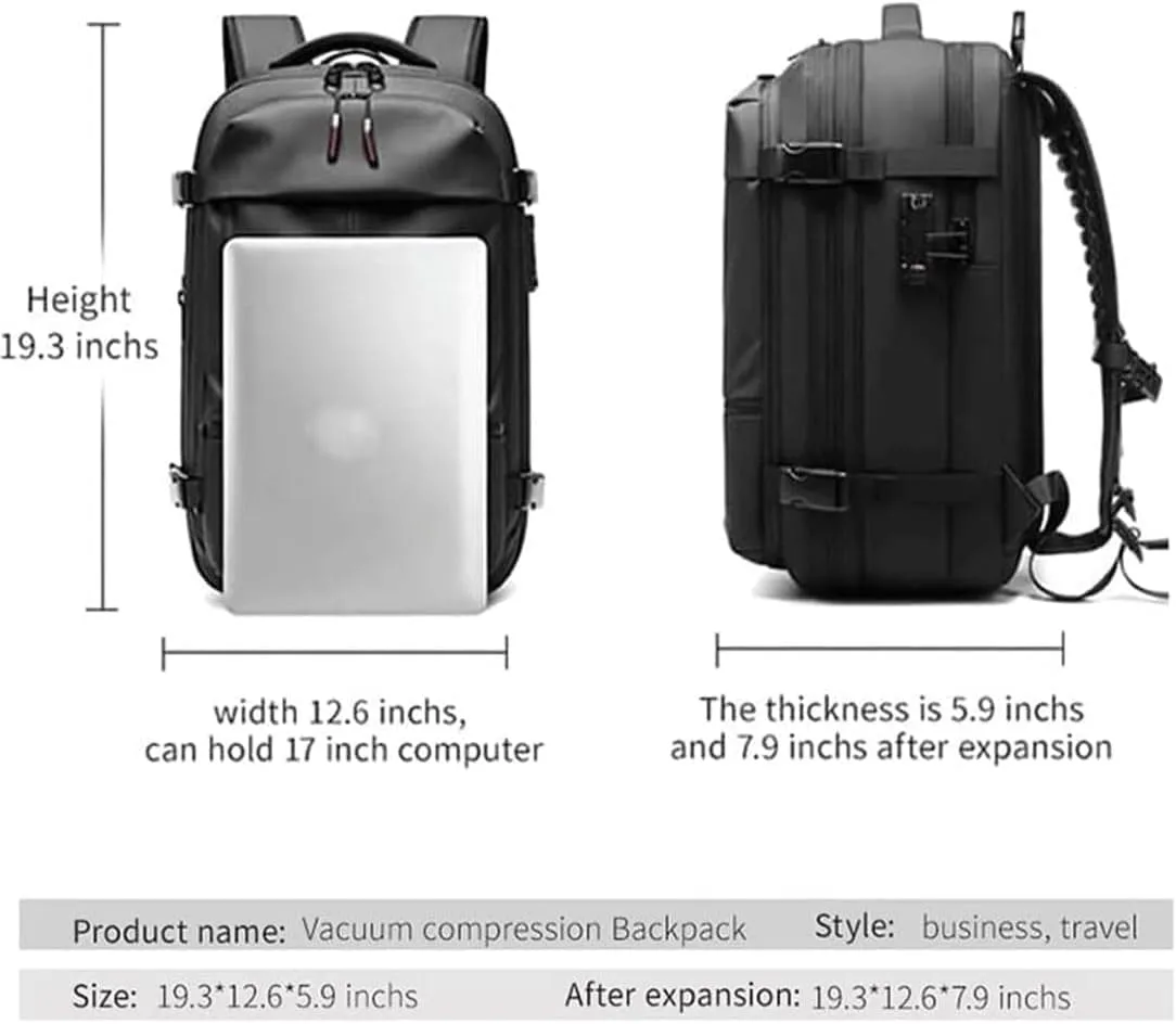 SpaceVac Backpack, Space Vac Travel Vacuum Bags, 60l Expandable Backpack, Water Resistant, Anti Theft, with Electric Air Pump (Classic-Grey)