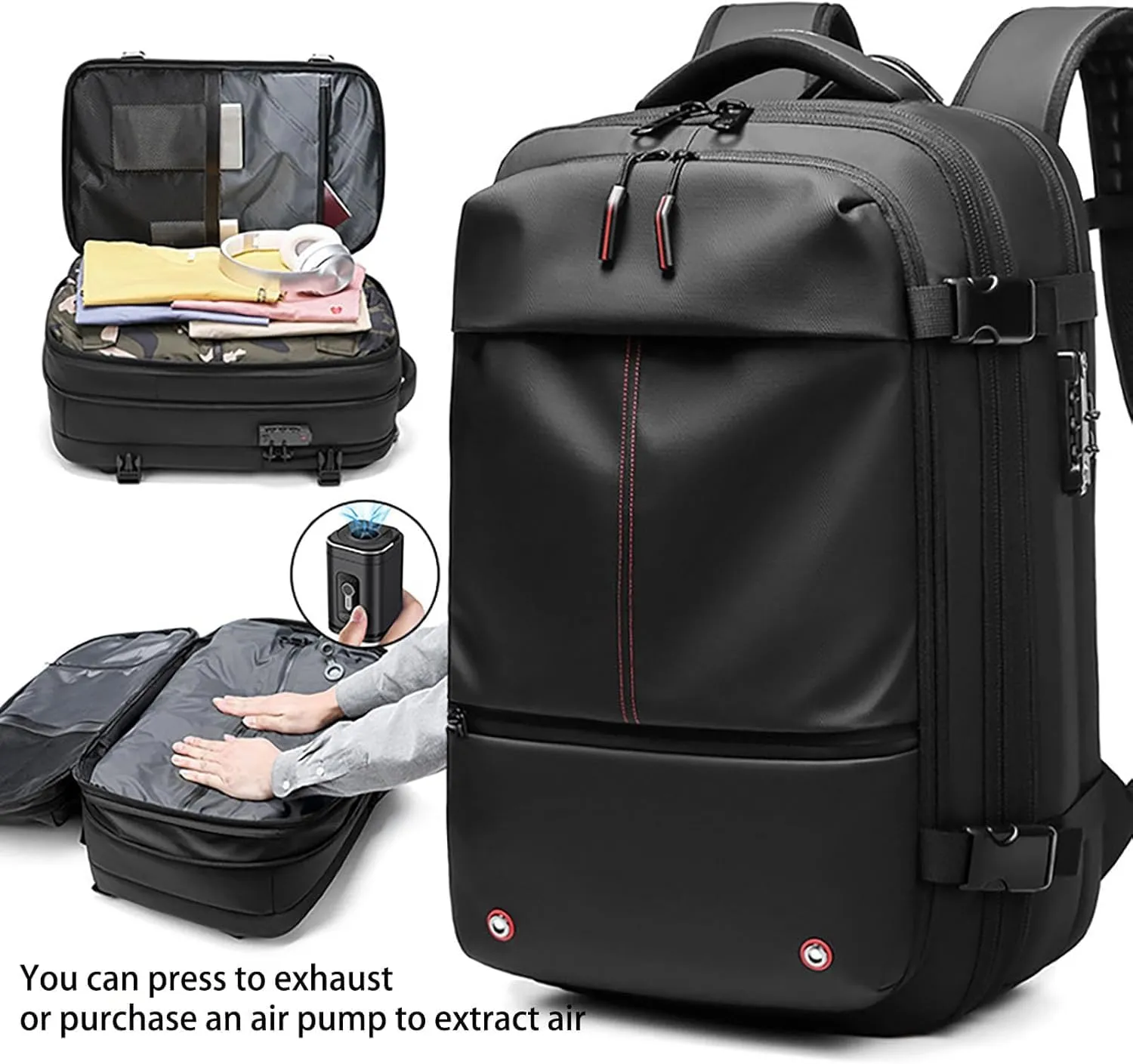 SpaceVac Backpack, Space Vac Travel Vacuum Bags, 60l Expandable Backpack, Water Resistant, Anti Theft, with Electric Air Pump (Classic-Grey)