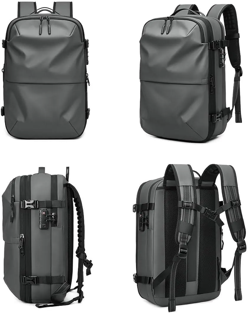 SpaceVac Backpack, Space Vac Travel Vacuum Bags, 60l Expandable Backpack, Water Resistant, Anti Theft, with Electric Air Pump (Classic-Grey)