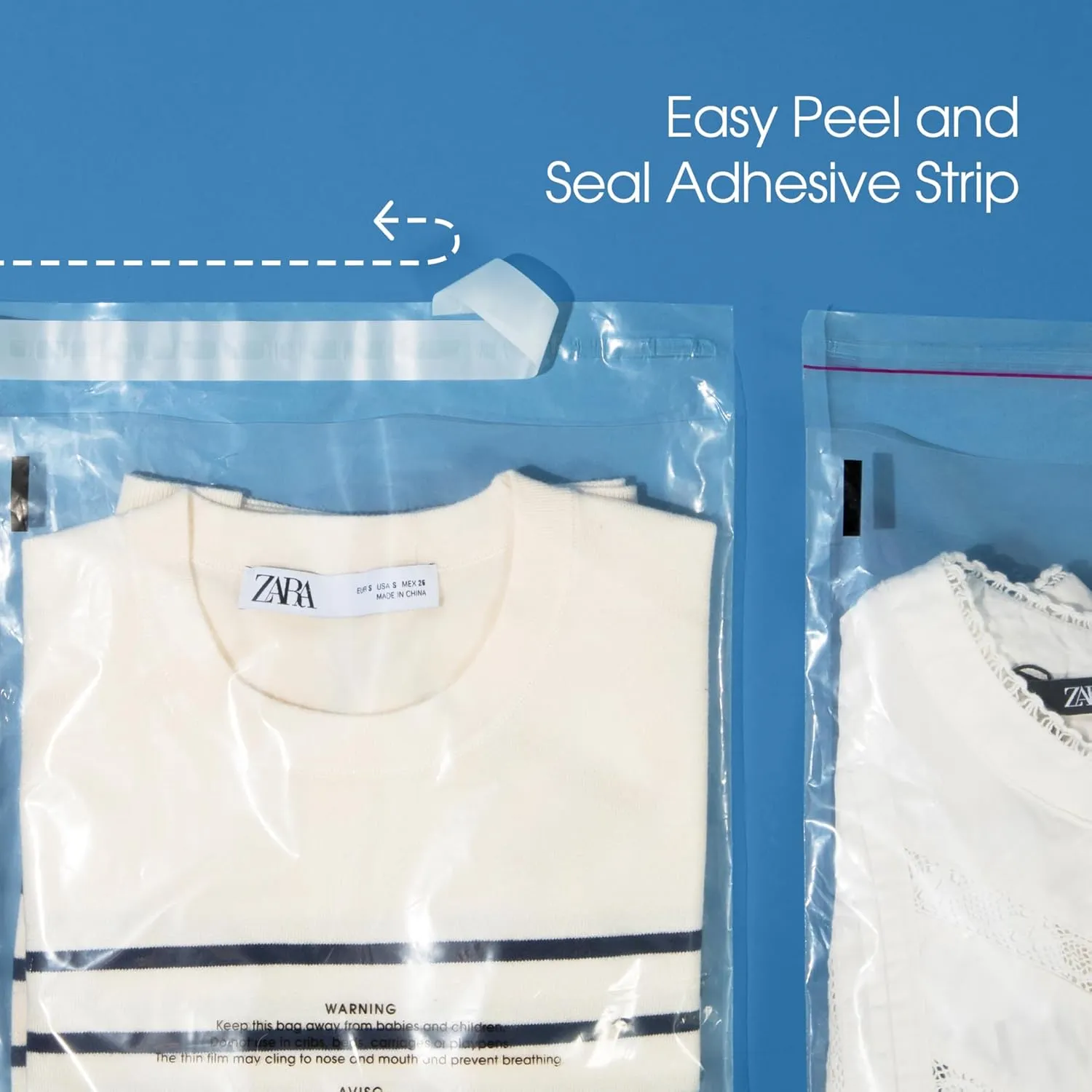 Spartan Industrial - 12” X 15” (200 Count) Self Seal Clear Poly Bags with Suffocation Warning for Packaging, T-Shirts & Clothing - Permanent Adhesive
