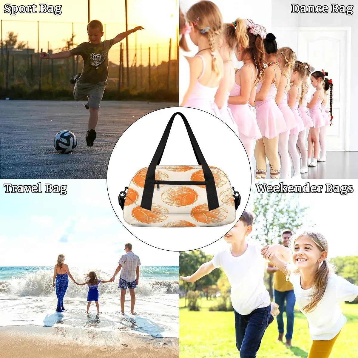 Sport Duffel Bag Basketballs Design Kids Gym Bag Weekender Overnight Bags for Boys Girls Teens Carry On Workout Travel Bag