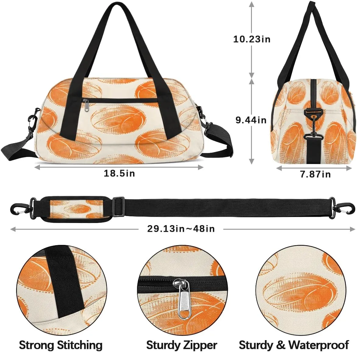Sport Duffel Bag Basketballs Design Kids Gym Bag Weekender Overnight Bags for Boys Girls Teens Carry On Workout Travel Bag