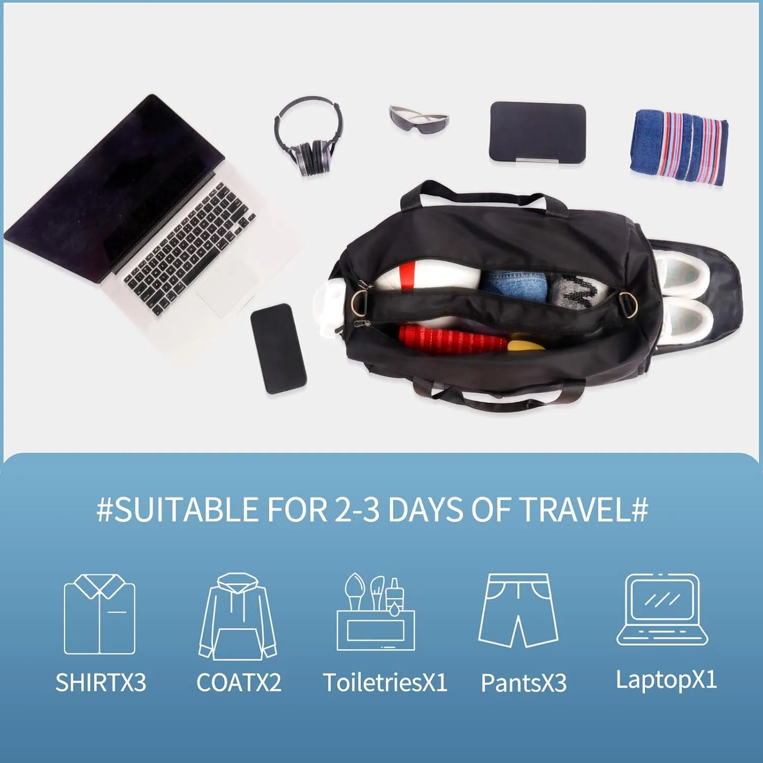 Sports Duffel Bags with Cosmetic Gym Bag for Women Men Travelling Waterproof Bag with Wet Pocket and Shoe Compartment