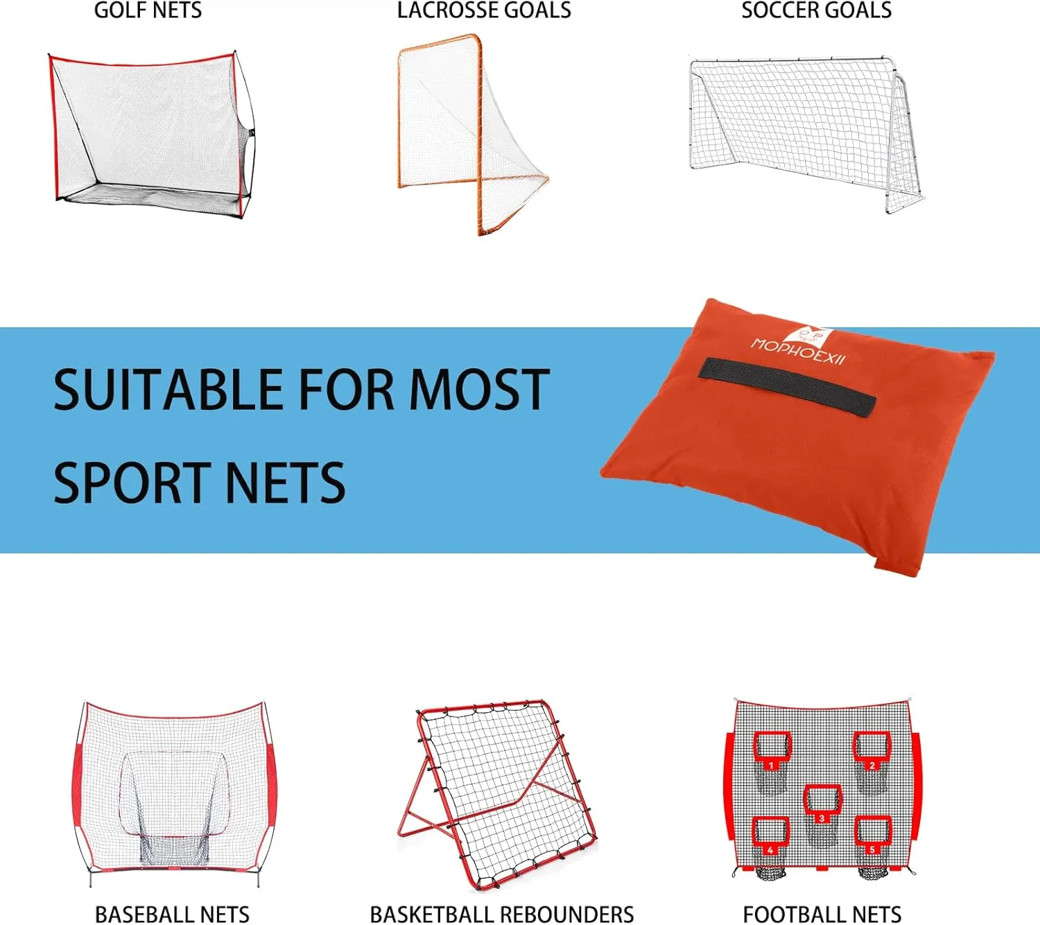 Sports Net Sandbags,All Sport Sandbags for Baseball Nets, Soccer Goals, Golf Nets, Football Nets, Hockey Nets,Weighted Anchor Bags