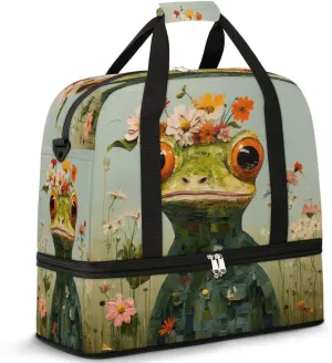 Springtime Frog Travel Duffel Bag, Travel Essentials, Gym Bag for Women, Weekender Overnight Bag With Shoes Compartment, Carry On Bags for Airplanes