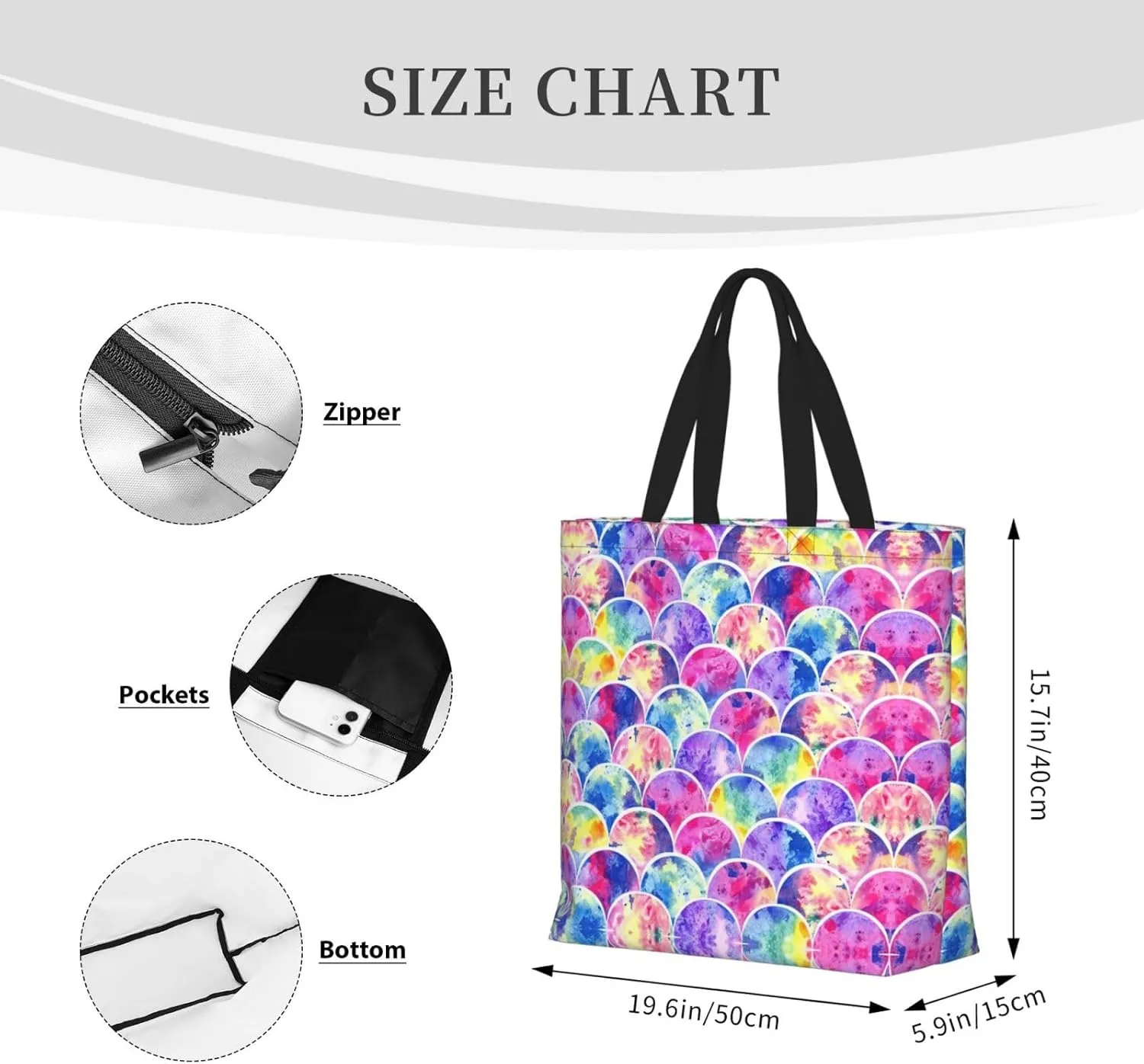 SSIMOO Big White Dot Stylish Zipper Shopping Bags,Shoulder Bag,The Perfect Blend Of Style And Convenience