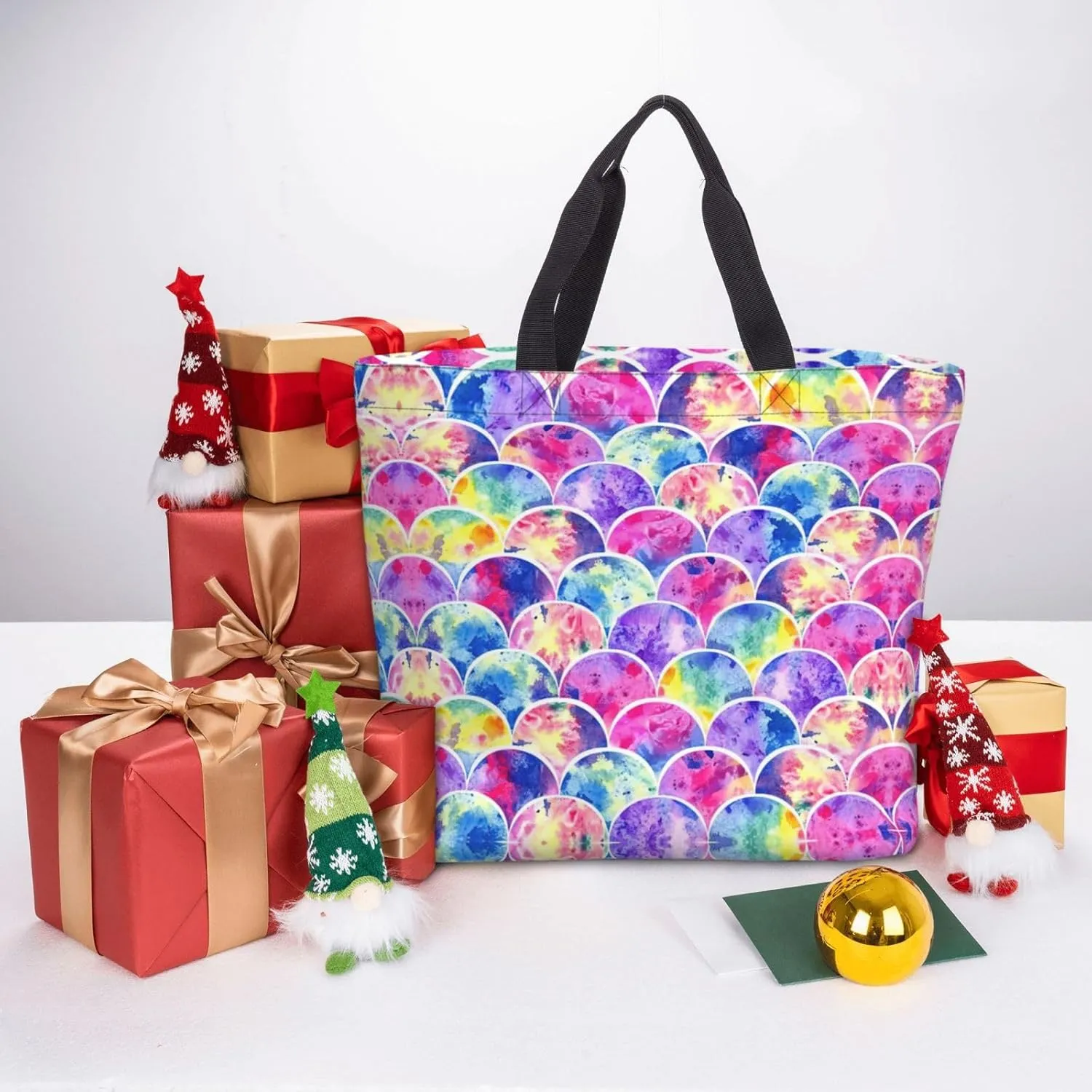 SSIMOO Big White Dot Stylish Zipper Shopping Bags,Shoulder Bag,The Perfect Blend Of Style And Convenience