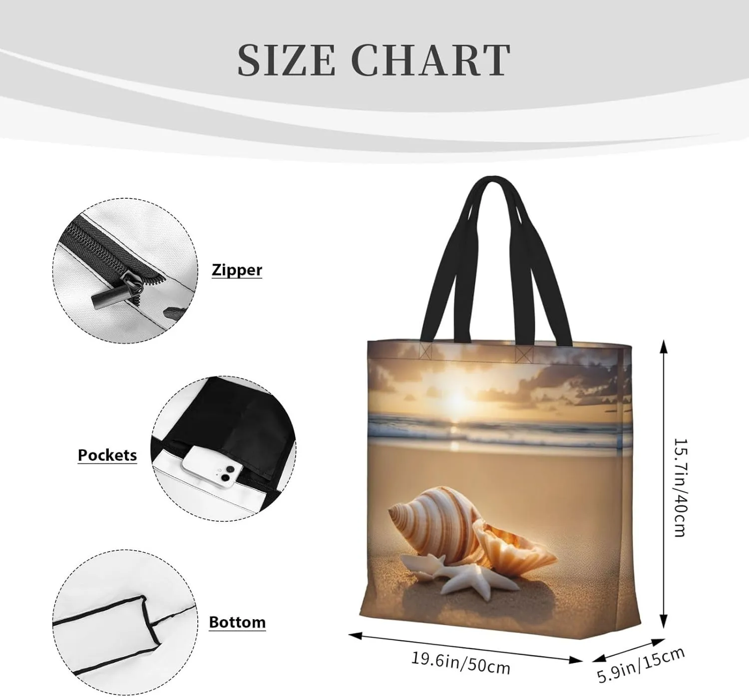 SSIMOO White Daisy Stylish Zipper Shopping Bags,Shoulder Bag,The Perfect Blend Of Style And Convenience