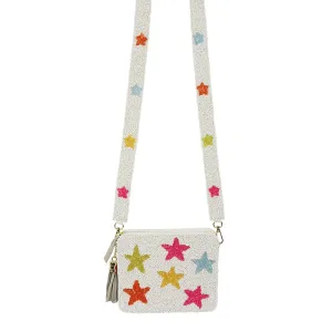 Star Patterned Glass Seed Beaded Crossbody Bag