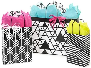 Stephanie Imports Made in USA Set of 6 Kinetic Ink Paper Shopping Bags (3 sizes) With Tissue Paper - 100% Recyclable