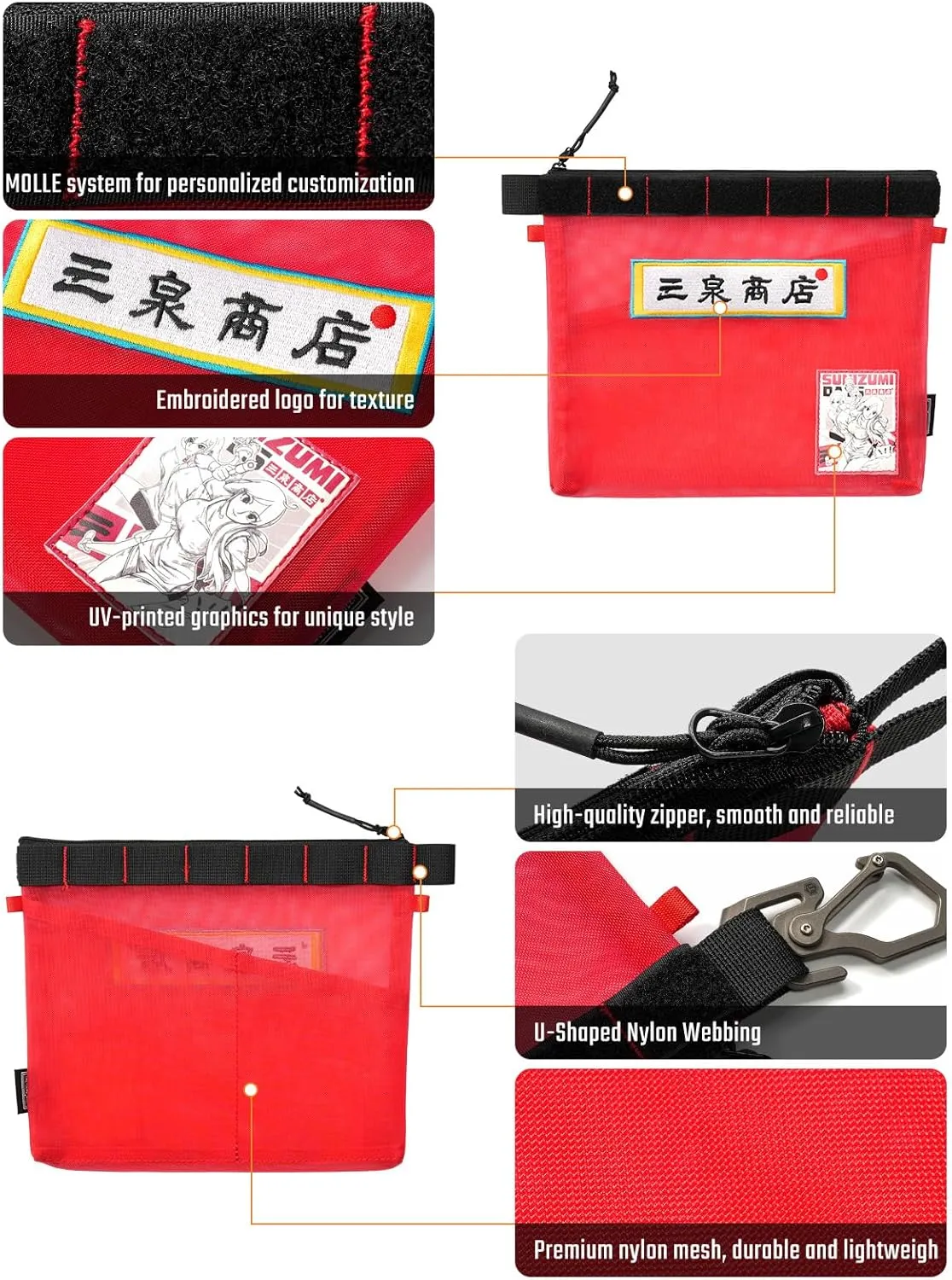 Storage A11 & Sunizumi Shoten Collaborative EDC Organizer Pouch: Manga-Style Semi-Transparent Mesh Bag for Digital Tool Organization
