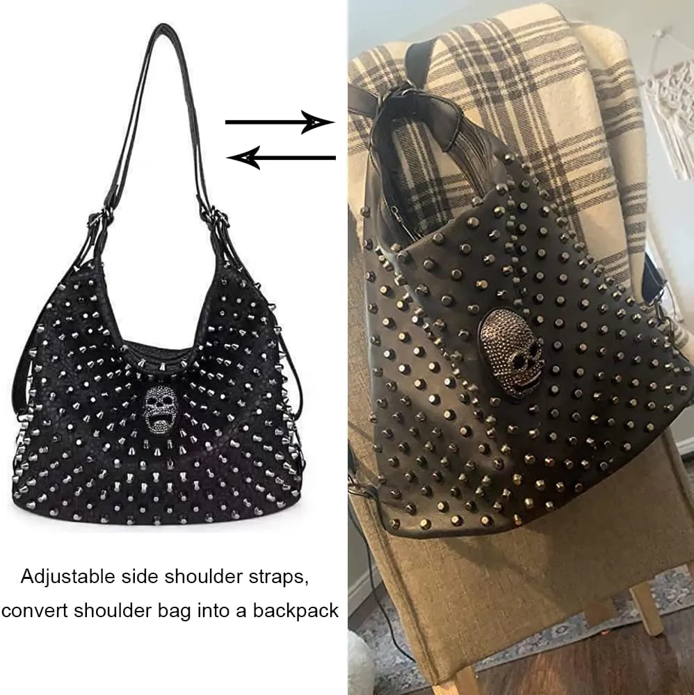 Studded Handbags Women Skull Tote Bag Vegan Leather Punk Shoulder Bags Rivet Backpack Purse Bucket Bag Satchel Style Handbags