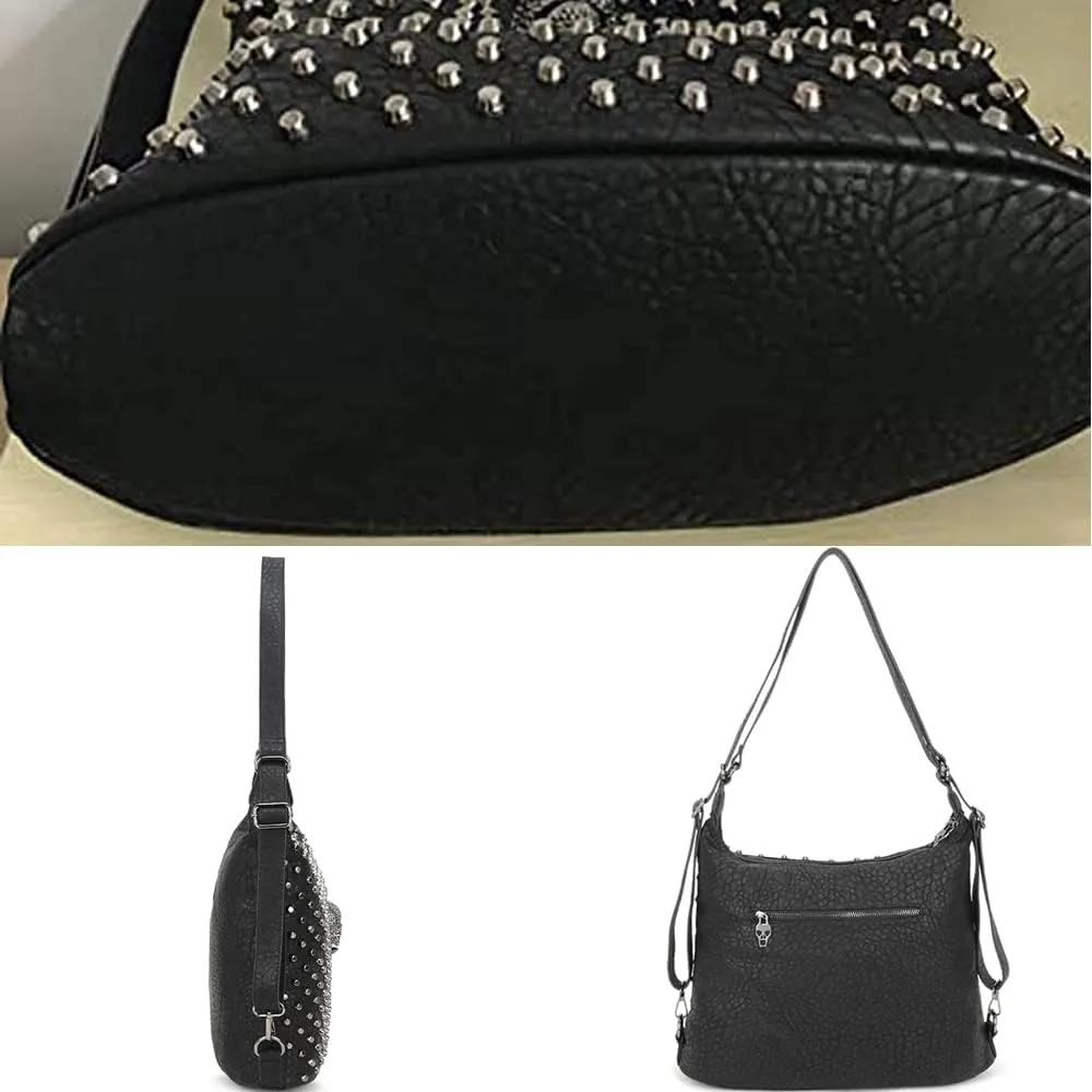 Studded Handbags Women Skull Tote Bag Vegan Leather Punk Shoulder Bags Rivet Backpack Purse Bucket Bag Satchel Style Handbags