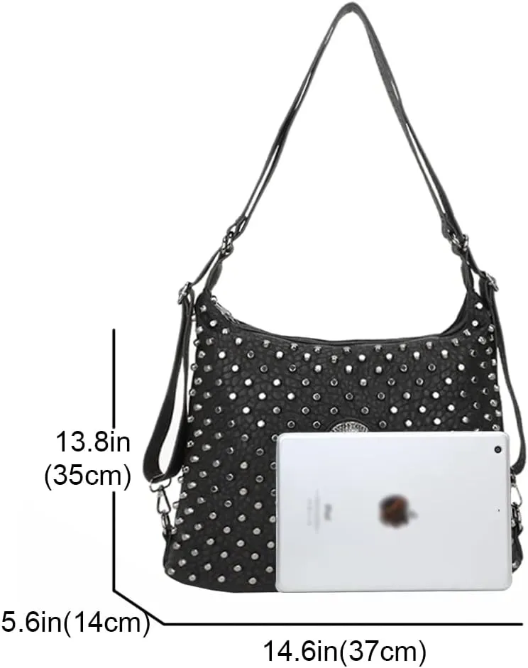 Studded Handbags Women Skull Tote Bag Vegan Leather Punk Shoulder Bags Rivet Backpack Purse Bucket Bag Satchel Style Handbags