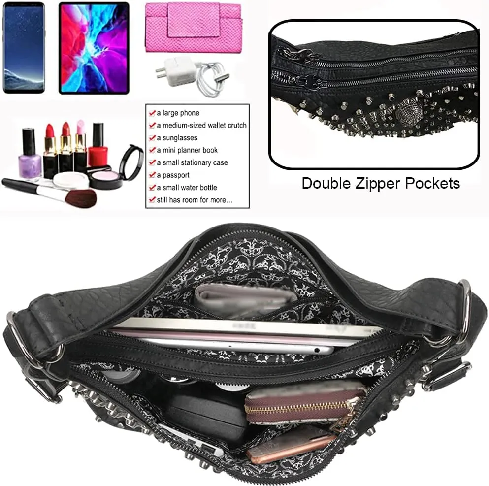 Studded Handbags Women Skull Tote Bag Vegan Leather Punk Shoulder Bags Rivet Backpack Purse Bucket Bag Satchel Style Handbags