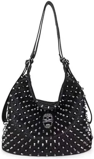 Studded Handbags Women Skull Tote Bag Vegan Leather Punk Shoulder Bags Rivet Backpack Purse Bucket Bag Satchel Style Handbags