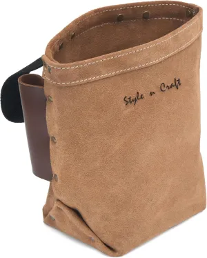 Style n Craft Iron Worker’s Bolt Bag with Double Bull Pin Leather Loops, Heavy-Duty Suede Leather Tool Bag, Dark Tan (88515)