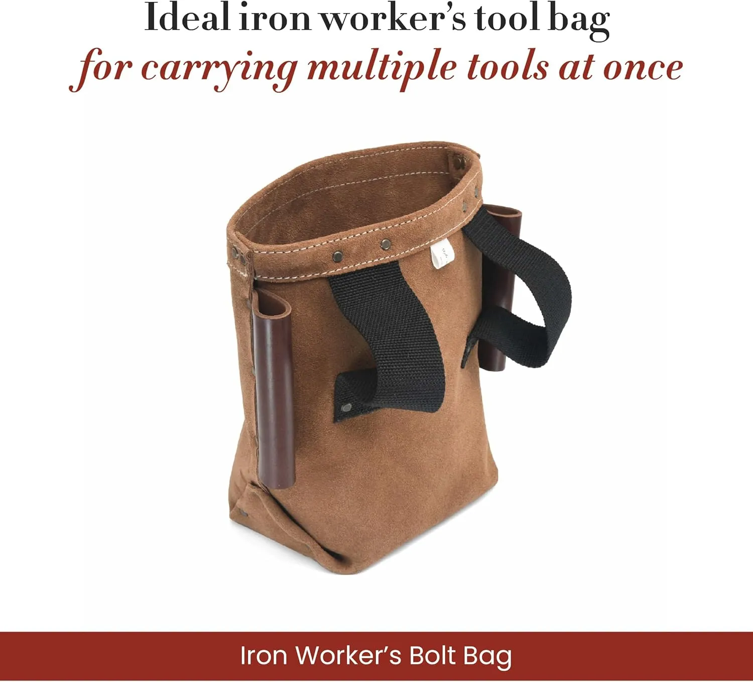 Style n Craft Iron Worker’s Bolt Bag with Double Bull Pin Leather Loops, Heavy-Duty Suede Leather Tool Bag, Dark Tan (88515)