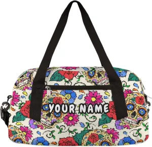 Sugar Skull Flower Personalized Kids Duffel Bag for Girls Boys, Skull Debris Custom Dance Bag Overnight Small Duffel Bag Carry On Weekend Sports Travel Bag for School Practice Gymnastics Ballet