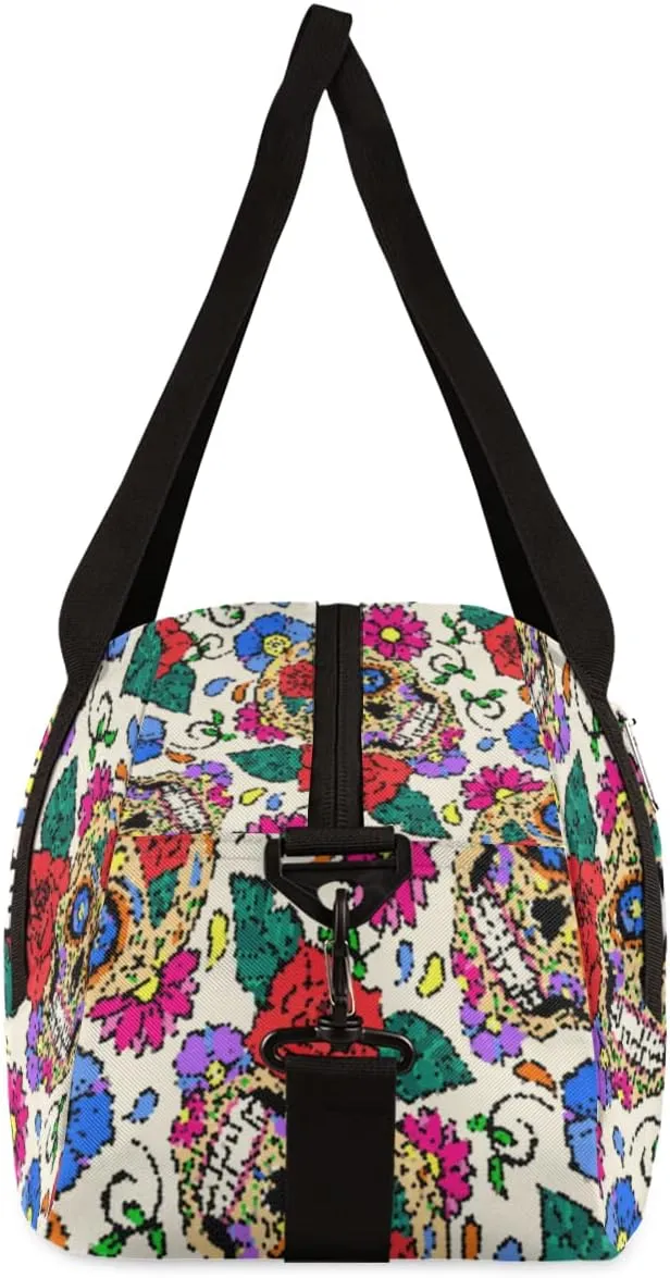 Sugar Skull Flower Personalized Kids Duffel Bag for Girls Boys, Skull Debris Custom Dance Bag Overnight Small Duffel Bag Carry On Weekend Sports Travel Bag for School Practice Gymnastics Ballet