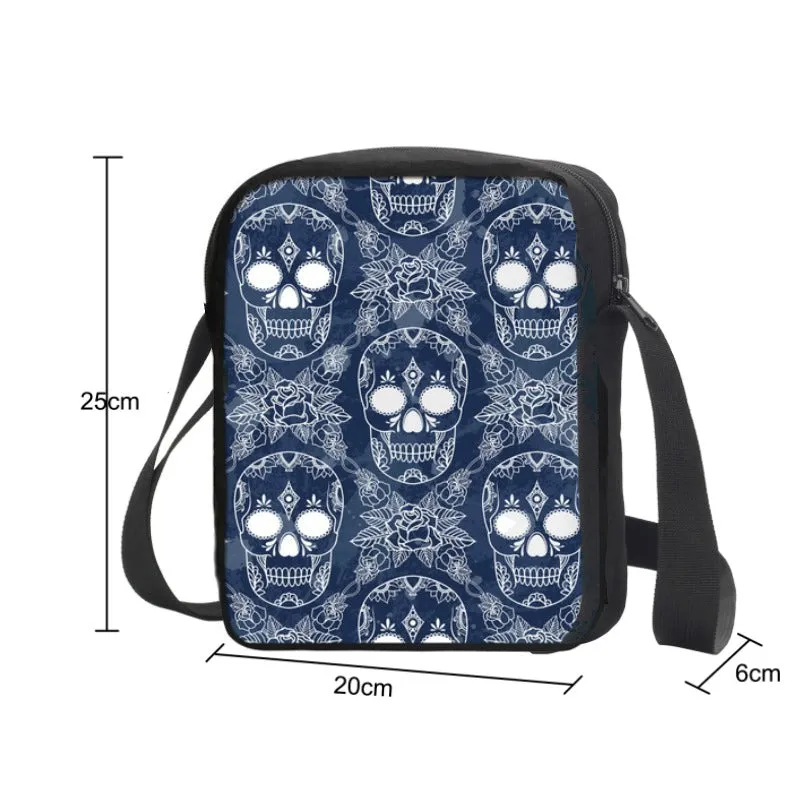 Sugar Skull Printed Messenger Bag