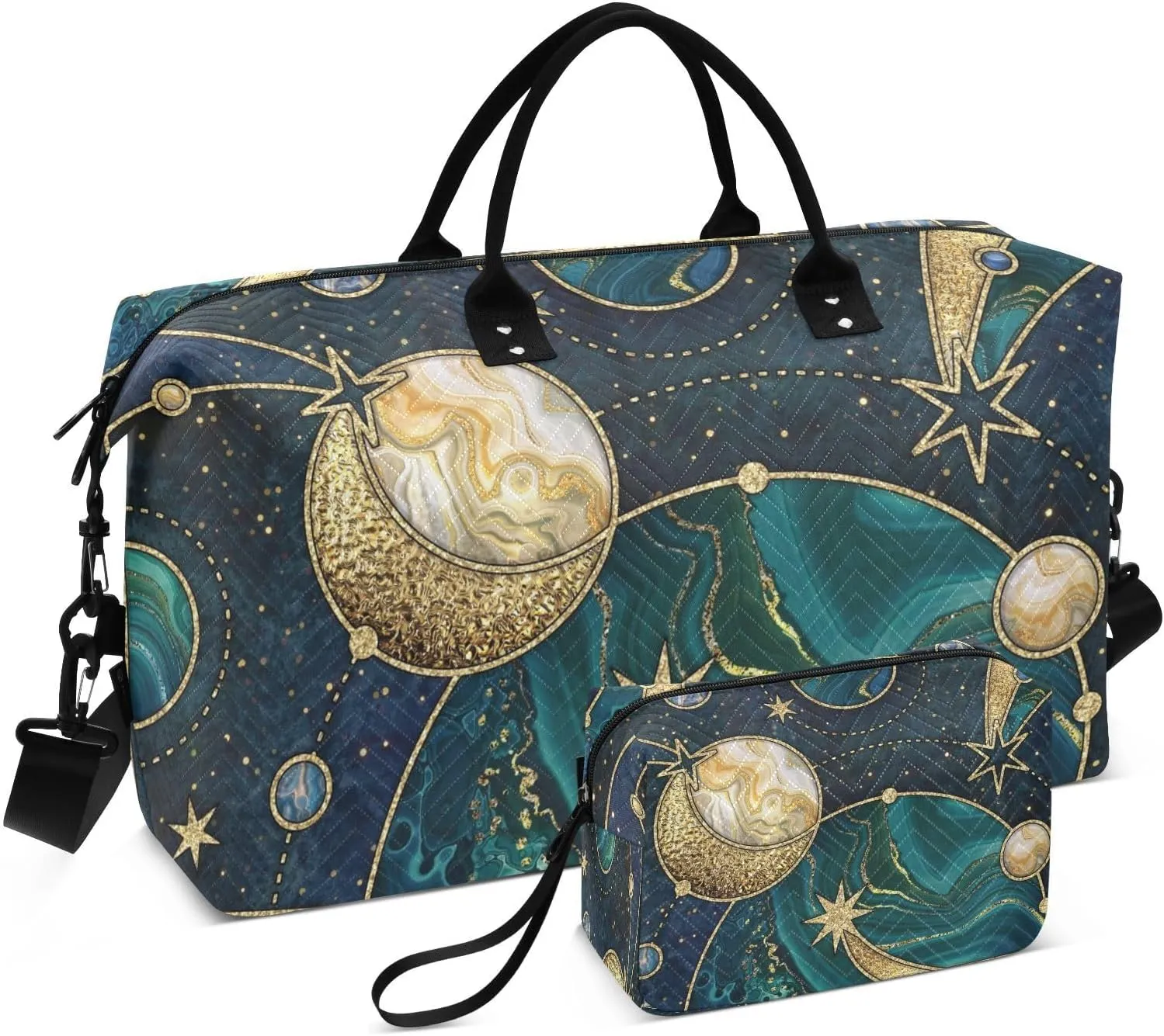 susiyo Galaxy Cosmic Planets Green Marble Expandable Travel Duffle Bag, Large Weekender Overnight Bags and Adjustable Strap, Carry On Shoulder Tote Bag, Gym Duffel Bag with Toiletry Bags for Hospital