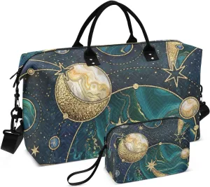 susiyo Galaxy Cosmic Planets Green Marble Expandable Travel Duffle Bag, Large Weekender Overnight Bags and Adjustable Strap, Carry On Shoulder Tote Bag, Gym Duffel Bag with Toiletry Bags for Hospital