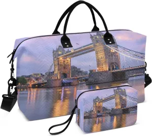 susiyo Tower Bridge Dramatic Expandable Travel Duffle Bag, Large Weekender Overnight Bags and Adjustable Strap, Carry On Shoulder Tote Bag, Gym Duffel Bag with Toiletry Bags for Hospital