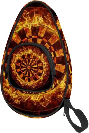 Table Tennis Racket Cover, Ping Pong Paddle Case, Table Tennis Bat Bag to Hold 2 Paddles 5 Balls, Flaming Dart Board