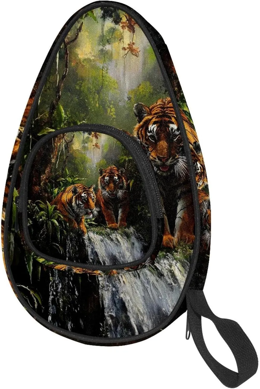 Table Tennis Racket Cover, Ping Pong Paddle Case, Table Tennis Bat Bag to Hold 2 Paddles 5 Balls, Tigers on Forest Stream