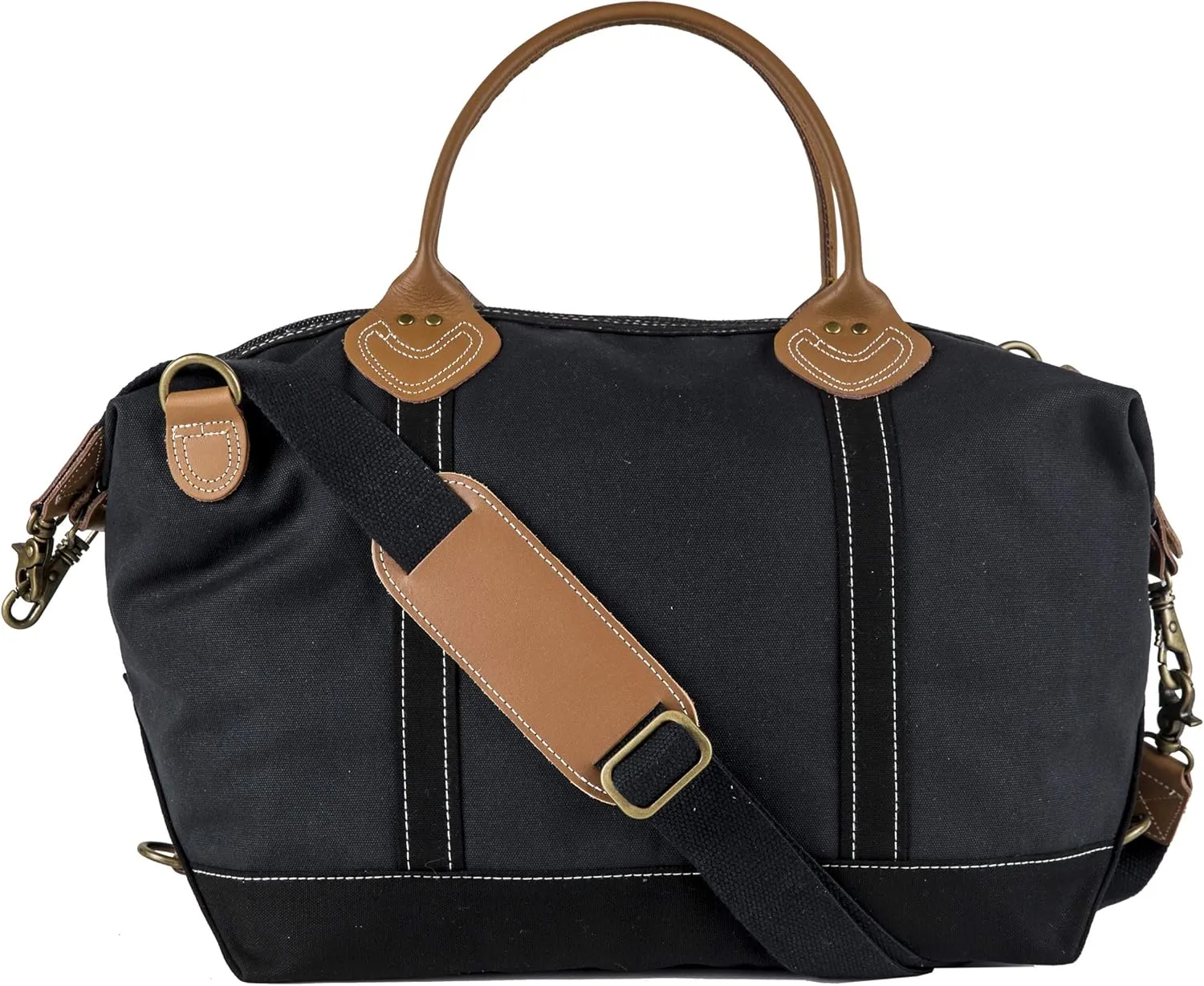 Tag&Crew Personalised Solid Signature 18 Oz. Heavy Canvas Leather Handle Weekender Duffle Bag with Detachable Shoulder Strap Used For Overnight Travel Business Trips Short Vacations