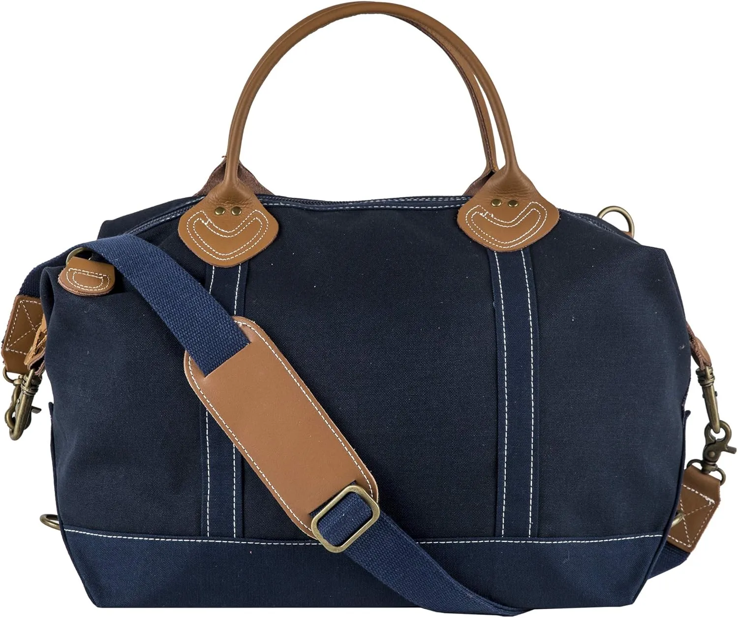 Tag&Crew Personalised Solid Signature 18 Oz. Heavy Canvas Leather Handle Weekender Duffle Bag with Detachable Shoulder Strap Used For Overnight Travel Business Trips Short Vacations
