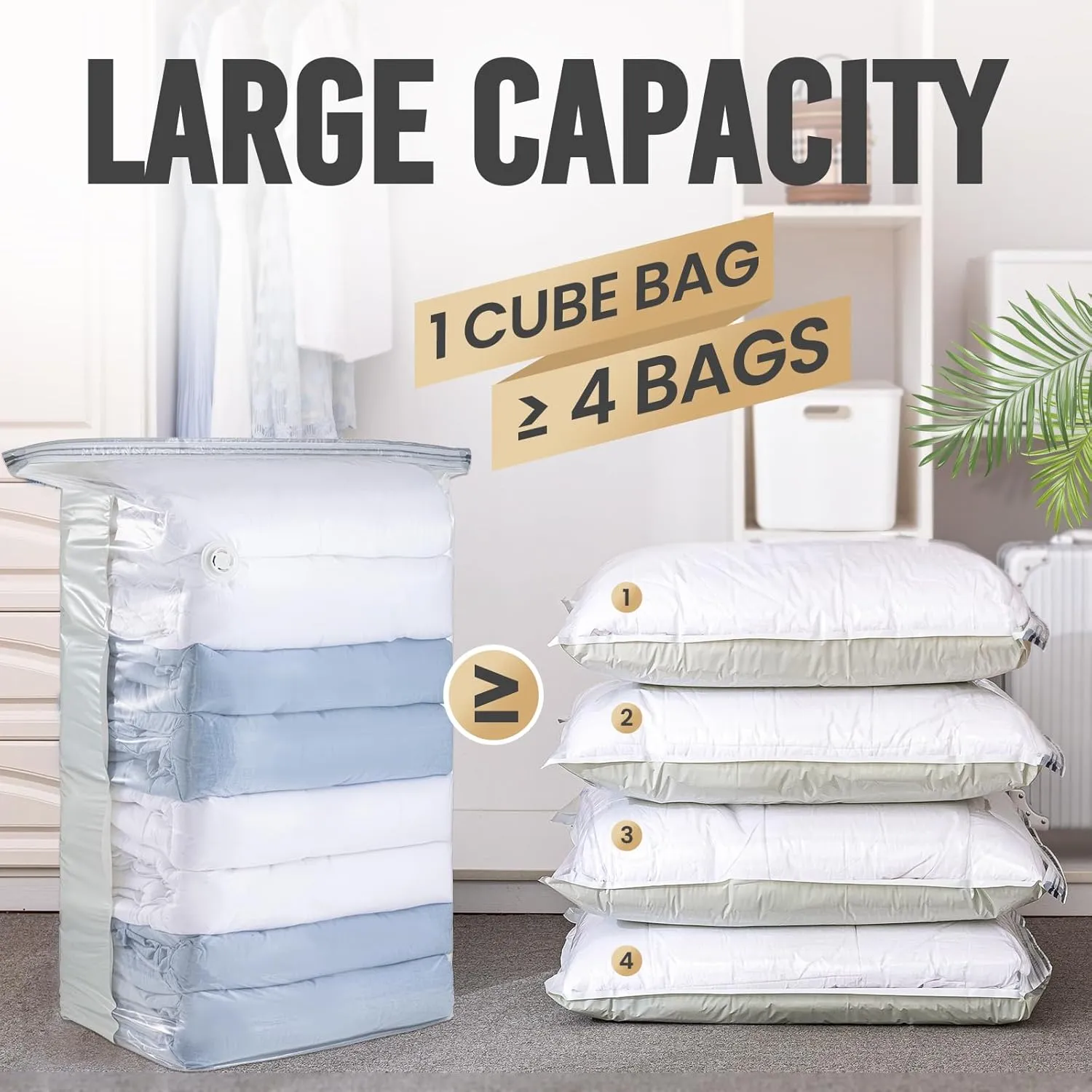 TAILI 10 Pack Vacuum Storage Bags, Jumbo Cube Space Saver Bags (31x40x15 Inch), Extra Large Vacuum Sealer Bags for Comforters Blankets Bedding Clothing, Closet Organizer, Cream