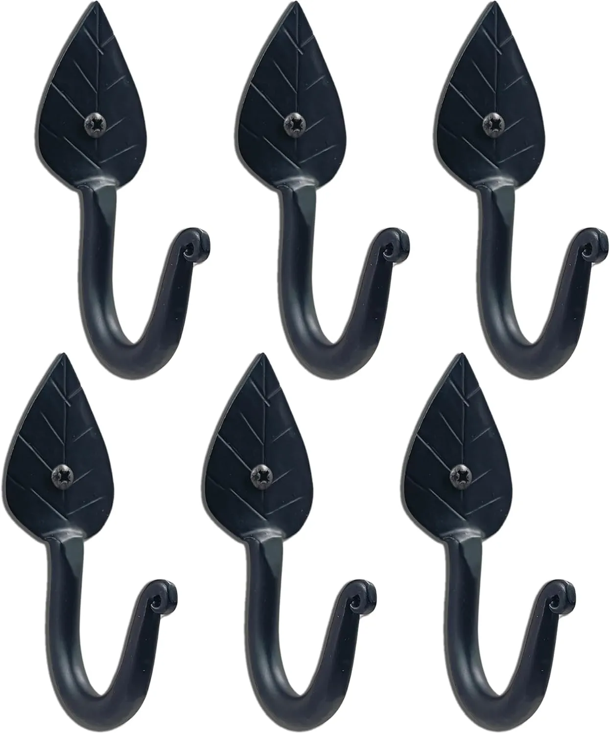 THDC Pack of 6 Coat Hooks Wall Mounted Leaf Style Single Robe Hanger Iron Blacksmith Key Holder Towel, Handbags, Hat Hanging Perfect for Bathroom, Kitchen, Living Room