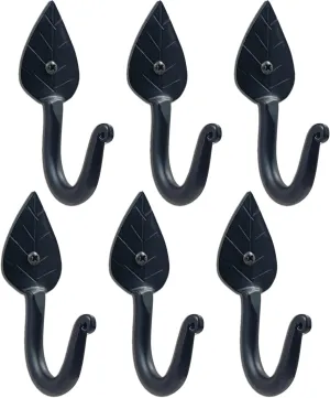 THDC Pack of 6 Coat Hooks Wall Mounted Leaf Style Single Robe Hanger Iron Blacksmith Key Holder Towel, Handbags, Hat Hanging Perfect for Bathroom, Kitchen, Living Room