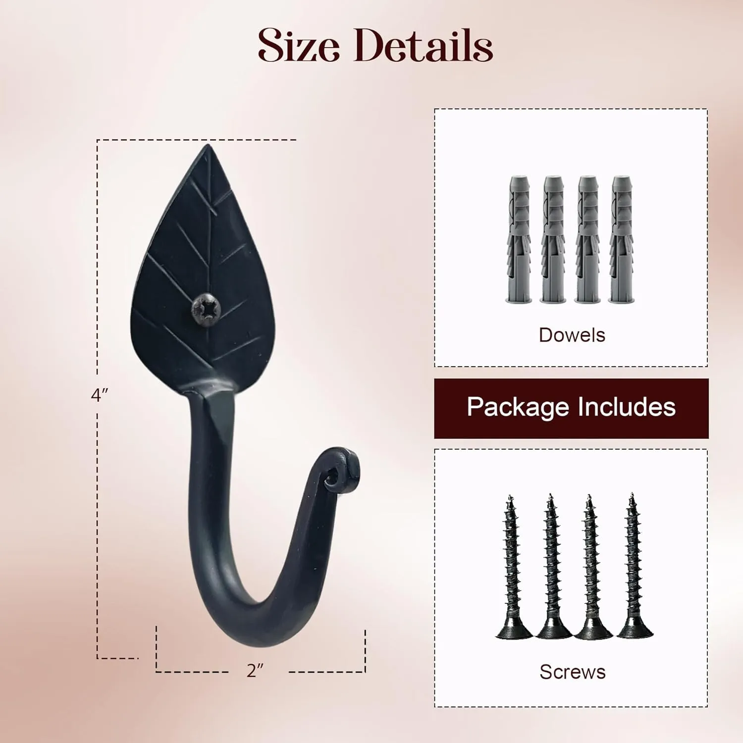 THDC Pack of 6 Coat Hooks Wall Mounted Leaf Style Single Robe Hanger Iron Blacksmith Key Holder Towel, Handbags, Hat Hanging Perfect for Bathroom, Kitchen, Living Room