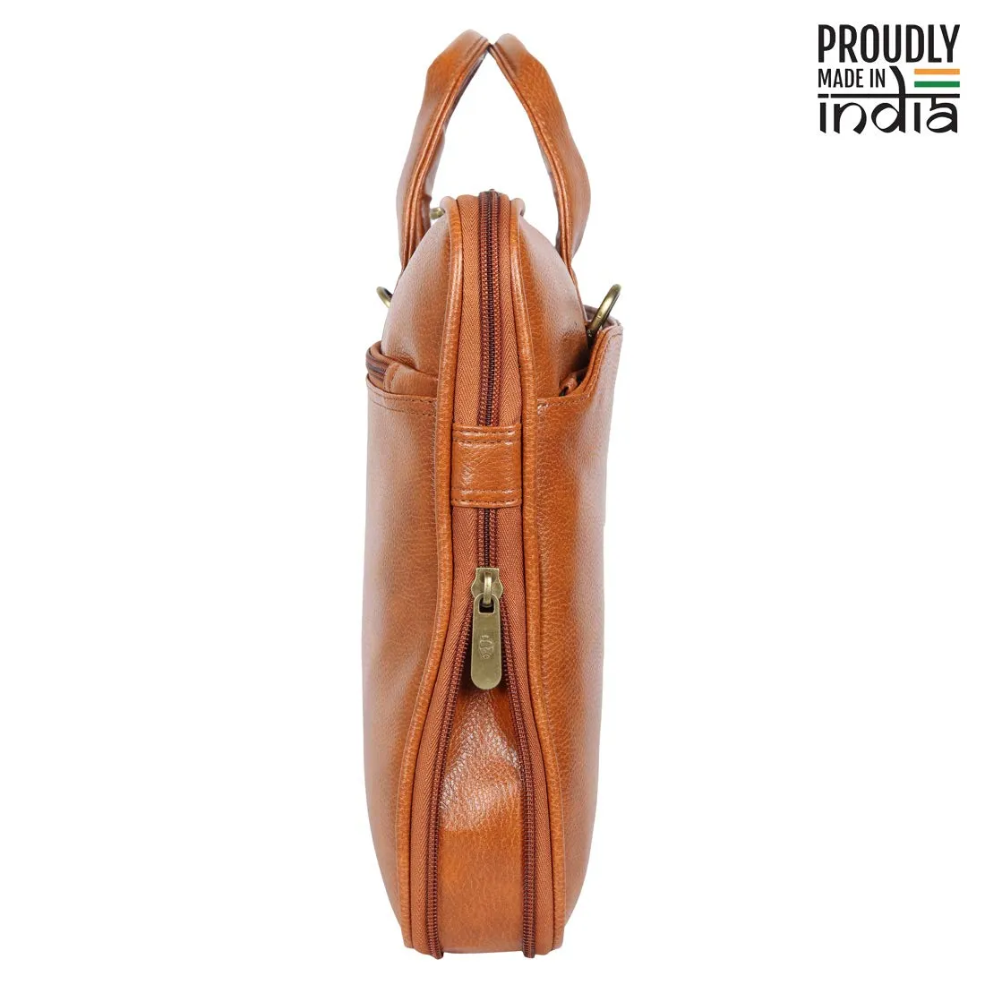 THE CLOWNFISH Unisex-Adult Jason Faux Leather Slim Expandable 12 Inch Laptop Messenger Bag Laptop Briefcase (Tan)